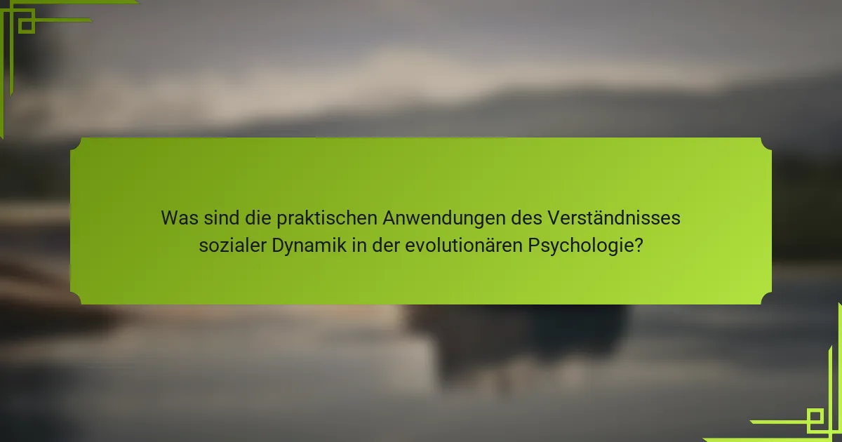 Was sind die praktischen Anwendungen des Verständnisses sozialer Dynamik in der evolutionären Psychologie?